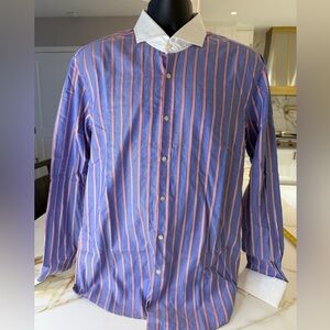 Hugo Boss Blue and Pink Striped Dress Shirt